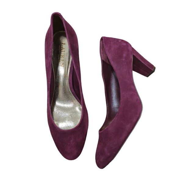Lauren Ralph‎ Lauren Pumps Heels Women's Size 9B Burgundy Leather Round Toe